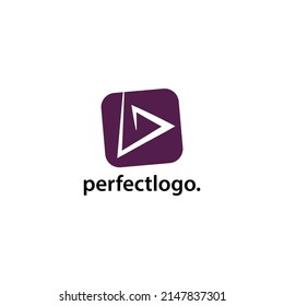 Playful arrowhead or letter A vector logo within leaning purple rounded rectangle. Logo for apps, music player, entertainment, company, and organization.