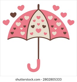 Playful artwork of open pink umbrella with hearts rainy seasonal parasol protecting