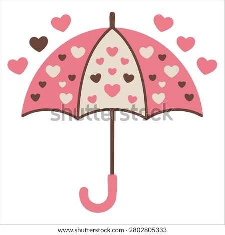 Playful artwork of open pink umbrella with hearts rainy seasonal parasol protecting