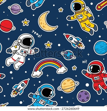 Playful Astronauts in Space Cartoon Seamless Pattern 