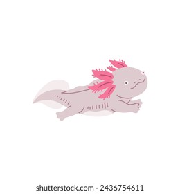 A playful axolotl illustration, with soft pastel colors and a whimsical design. Vector art of this charming aquatic salamander, perfect for educational and decorative use.