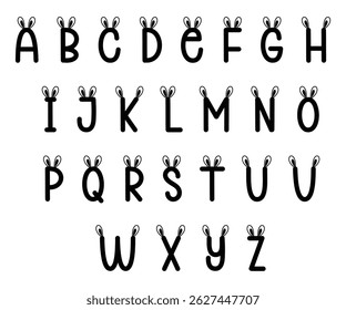 Playful A-Z Letters with Rabbit Ears – Fun Kids Font Vector Set	