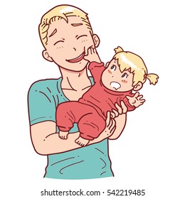 Playful baby and father