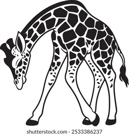 Playful Baby Giraffe Silhouette with Arched Neck on White Background for Safari-Themed Designs, Symbol giraffe icons in flat black color isolated on white background