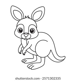 Playful Baby Kangaroo Coloring Page for Kids Simple and Clean Line Art Black and White Crisp Lines