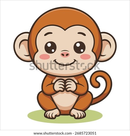 Playful Baby Monkey Cartoon Character Flat Vector Illustration For Kids