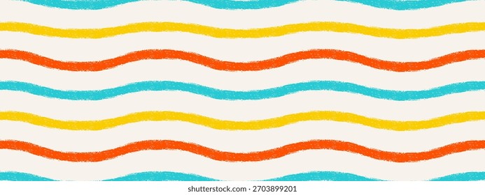 Patrón ondulado del arco iris del bebé juguetón con el crayón y la textura de la tiza. Ondas dibujadas a mano sin costuras para la decoración, textiles, Fondo de pantalla, tela y envoltura de regalos
