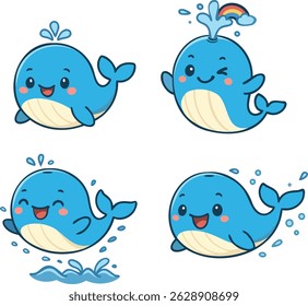 Playful Baby Whales, Kawaii Ocean Adventures Vector Set