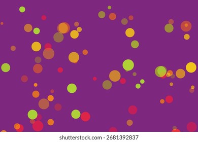 Fundo lúdico com círculos coloridos de Bokeh em um fundo roxo rico perfeito para celebrações e projetos de design abstrato