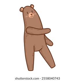 Playful bear illustration striking a dynamic pose with a cheerful expression. For kids projects, party invitations, or woodland designs. Hand-drawn style perfect for playful, nature-inspired graphics