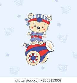 Playful Bear Riding a Cannon