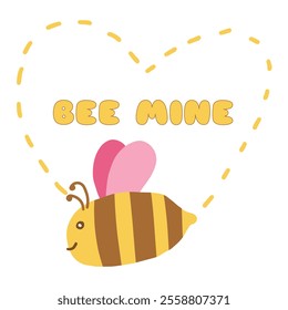 A playful "Bee Mine" Valentine's Day greeting card with cute cartoon bee. Hand-drawn holiday design