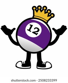 A playful "Billiard Ball Mascot Character 12" in cartoon vector style, ideal for sports branding, game promotions, and logos, adding a unique and dynamic touch to any design.