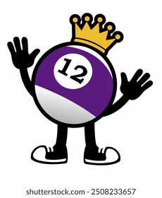 A playful "Billiard Ball Mascot Character 14" in cartoon vector style, ideal for sports branding, game promotions, and logos, adding a unique and dynamic touch to any design.