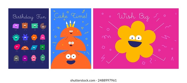 Playful birthday card designs with lively characters and celebratory messages, ideal for fun-filled greetings.