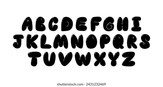 Playful black bubble font inspired by 90s and Y2K themes. Puffy cartoon letters perfect for trendy and fun designs. Includes uppercase letters