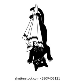 Playful black cat illustrated