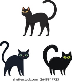 Playful black cats in a cozy home setting cartoon flat vector style fun art