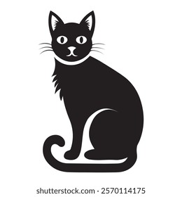 A playful black silhouette of a cat raising its paw in a waving gesture.
 The illustration features large expressive eyes and a bushy tail, making it perfect for design elements,
 logos, or pet-relate