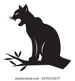 A playful black silhouette of a cat raising its paw in a waving gesture.
 The illustration features large expressive eyes and a bushy tail, making it perfect for design elements,
 logos, or pet-relate