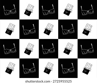 Patrón de amor en blanco y negro juguetón con lencería y chocolate para envoltura de regalo de San Valentín y tarjetas