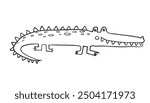 Playful black and white outline of a crocodile with visible spikes along its back. This friendly-looking crocodile is ideal for children