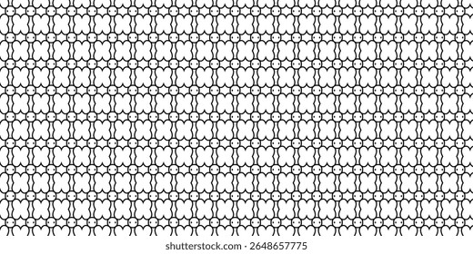Playful black and white repeating pattern of abstract butterfly or bowtie shapes with dot accents. Ideal for cute backgrounds, textiles, kids' designs, and creative decoration.