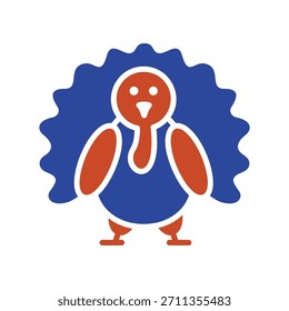 Un divertido contorno de Vector blanco y negro de un pavo estilizado con sus plumas abanicadas. Este icono es perfecto para diseños que celebran Acción de Gracias, otoño y animales de granja.