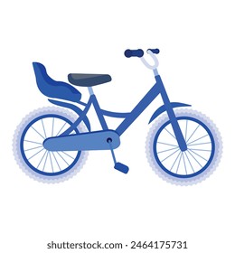 Playful blue children's bicycle vector illustration with training wheels on a white background, perfect for kids' transportation and outdoor leisure activities