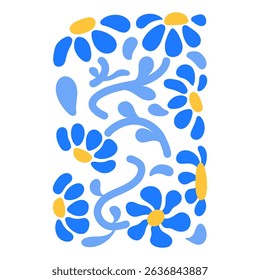 Playful Blue Floral Pattern – Flat Summer Flowers Vector Background