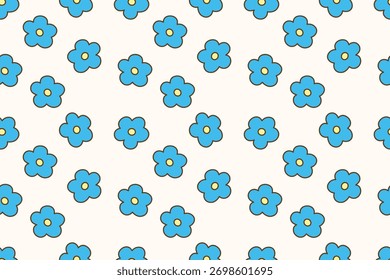 Patrón de flor azul juguetón con un mínimo de fondo de ilustración floral sin patrón de repetición