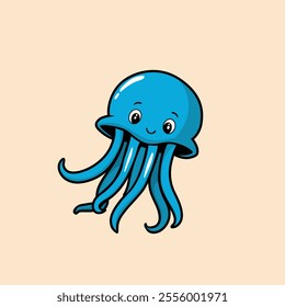 Playful Blue Jellyfish Character Illustration