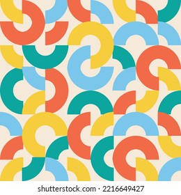 Playful Bold Circles Pattern In Vivid Primary Colors. Vector Seamless Pattern Design For Textile, Fashion, Paper, Packaging, Wrapping And Branding