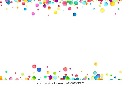 A playful border created by an array of bright, multicolored bubbles on a clean white background, with ample space for text.