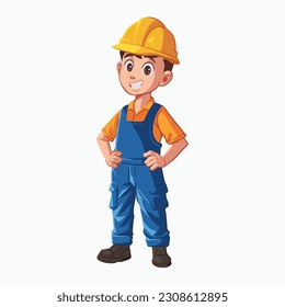 Playful boy Builder Cartoon, Construction Worker Vector Illustration