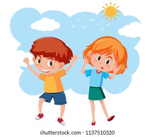 Playful boy and girl illustration