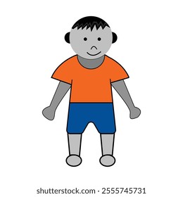 Playful boy outline art illustration.