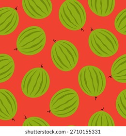 Modelo inconsútil brillante juguetón con las sandías enteras. Ilustración vectorial dibujada a mano.