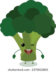 Playful Broccoli Character - Cute Vegetable Illustration winks and shows tongue