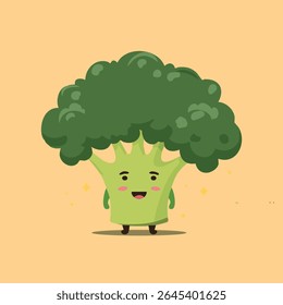 Playful Broccoli Character, Fun Illustration, Vibrant Colors, Cartoon Style, Whimsical Environment, Cheerful Concept