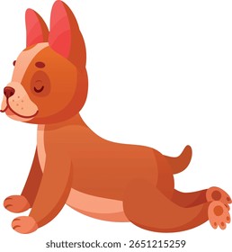 Brincalhão marrom fazendo exercícios de ioga, alongando seu corpo, desfrutando de seu tempo, estilo de vida saudável para animais de estimação, amigo canino adorável, ilustração vetorial