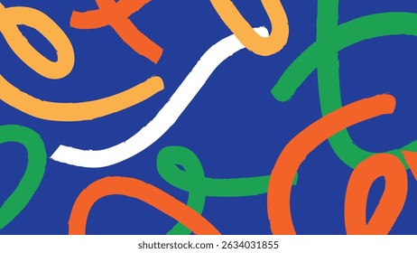 Playful brushstroke design in green, orange, and white against a blue background. Great for digital visuals and kids creative illustration.
