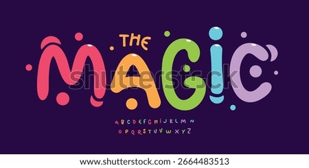 Playful bubble font, colorful rounded letters, candy cartoon alphabet, joyful handdrawn typeface, funky kids branding typography, sweet typographic design. Vector typeset.