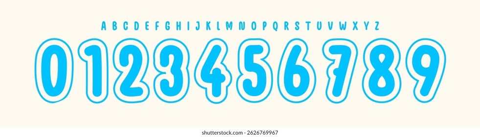 Playful Bubble Outline Number Font, Fun Rounded Alphabet for kids books, cartoons letters for birthday card, hoodie or jersey logo of sports teams. Perfect for happy visuals. Vector Illustration.