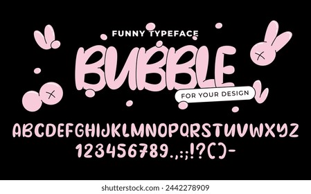 Playful bubble trendy typeface in retro y2k style. Bubble abstract shapes alphabet font, numbers and punctuation marks. Funky balloon organic typeface. Letters and numbers.