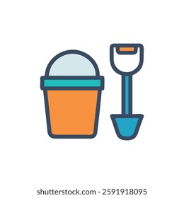 Playful bucket and spade icon perfect for summer fun.