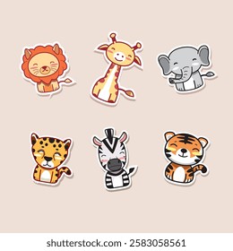 Playful bundle of adorable cartoon animals in vibrant vector illustration style
