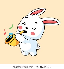 Playful Bunny Playing Saxophone Illustration