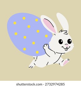 Conejito juguetón que corre con el huevo de Pascua colorido