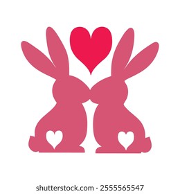 Playful Bunny Silhouette Vector for Love and Romance Themes.